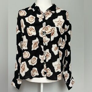 Nicole Miller Women’s Long‎ sleeve 100% Linen Size M Button Front Shell Top